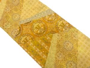 切りばめ風　狩猟に花鳥更紗模様織り出し　袋帯